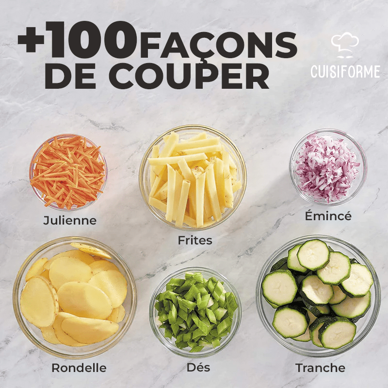 Mandoline coupe légumes en julienne, brunoise, allumettes, fruits, lamelles, cubes, dés et bien plus